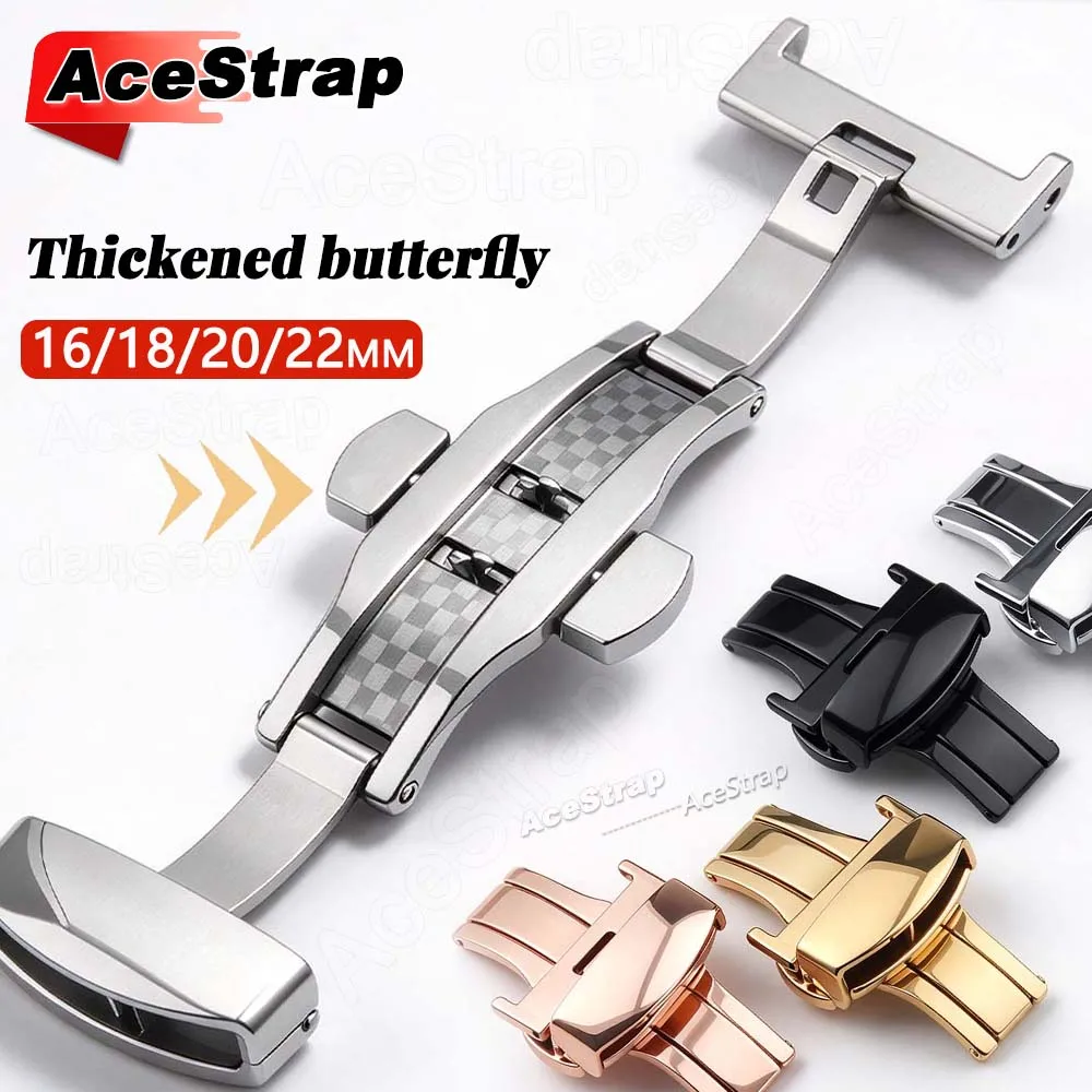 Thickened Butterfly Buckle Stainless Steel Double Press Folding Buckles 16mm 18mm 20mm 22mm Watchbands Clasp Fish Scale Pattern