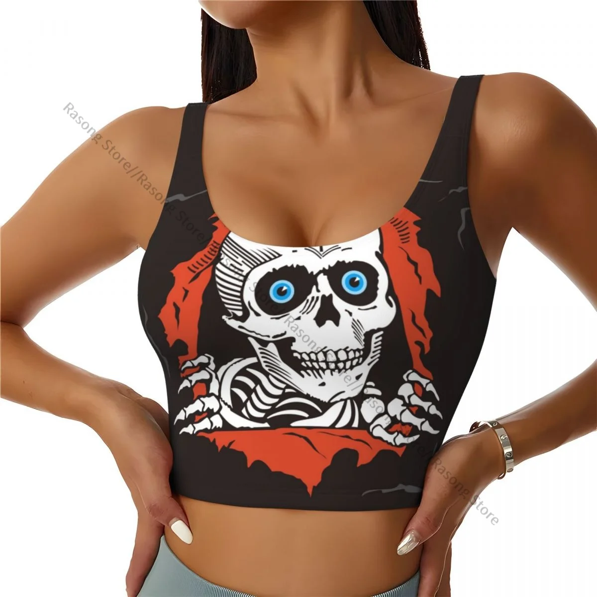 Sports Bra Women Running Yoga Clothes Vest Creepy Skull Gathering Fitness Vest