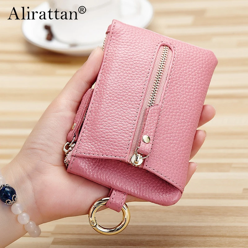 Alirattan 2025 New Genuine Leather Key Bag Coin Wallet Wholesale Multifunctional Key Cowhide Bag Zipper Card Bag