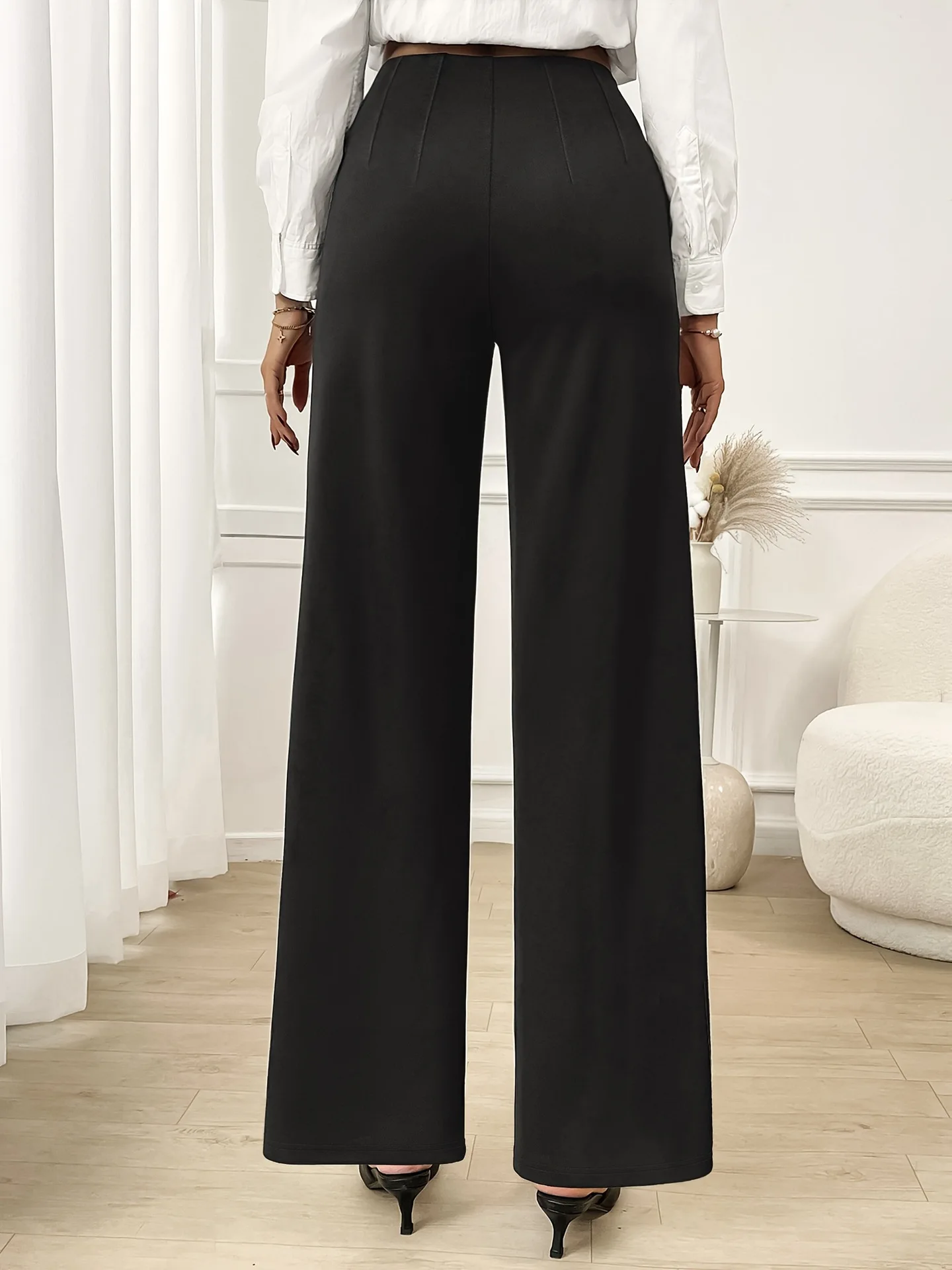 

2026 Elegant Sexy Commuting Elastic Trousers for Office Fashionable Women's Wide Leg Pants High Waisted Straight Leg Pants