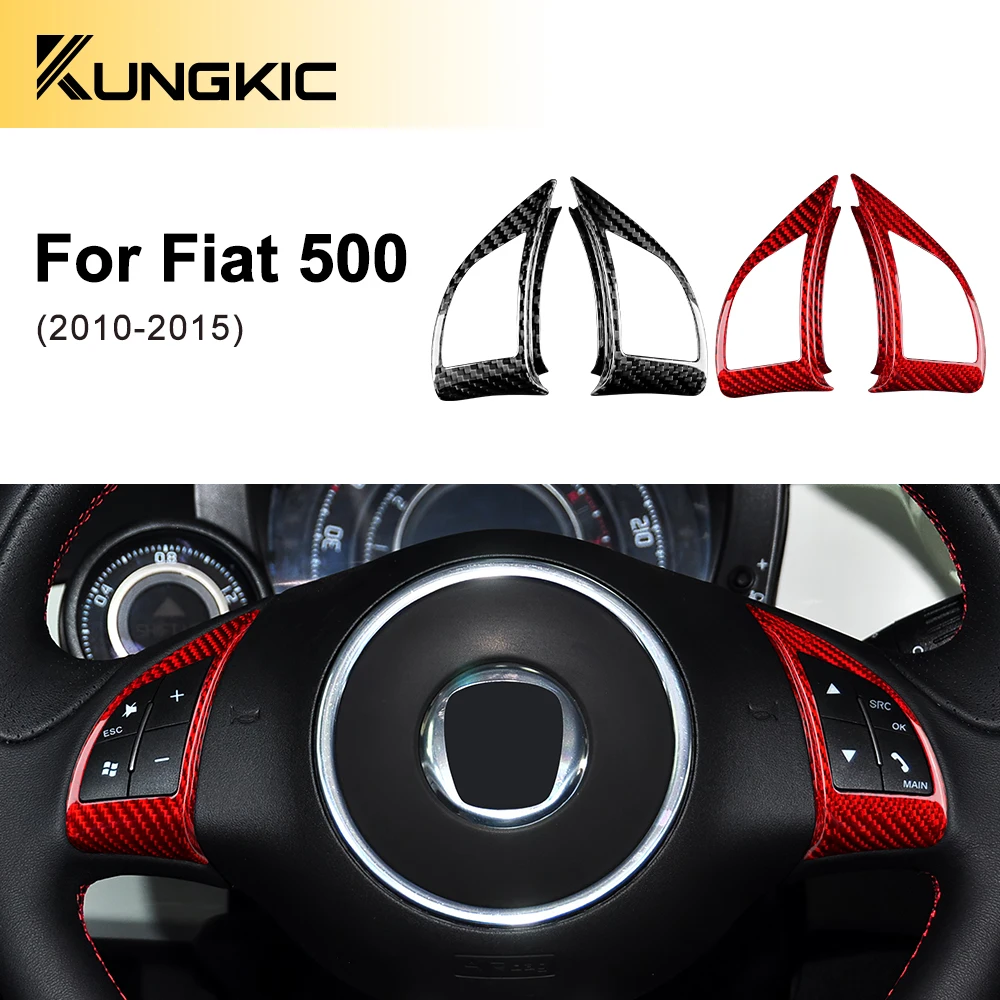 

for Fiat 500 2010 2011 2012 2013 2014 2015 Real Hard Carbon Fiber Sticker Car Steering Wheel Button Cover Interior Trim