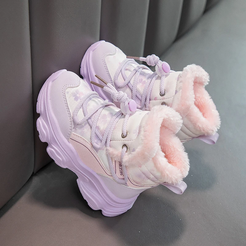 

Уличные бархатные детские зимние ботинки, теплые плюшевые зимние ботинки для мальчиков и девочек, обувь на высокой платформе, удобные кожаные детские ботильоны