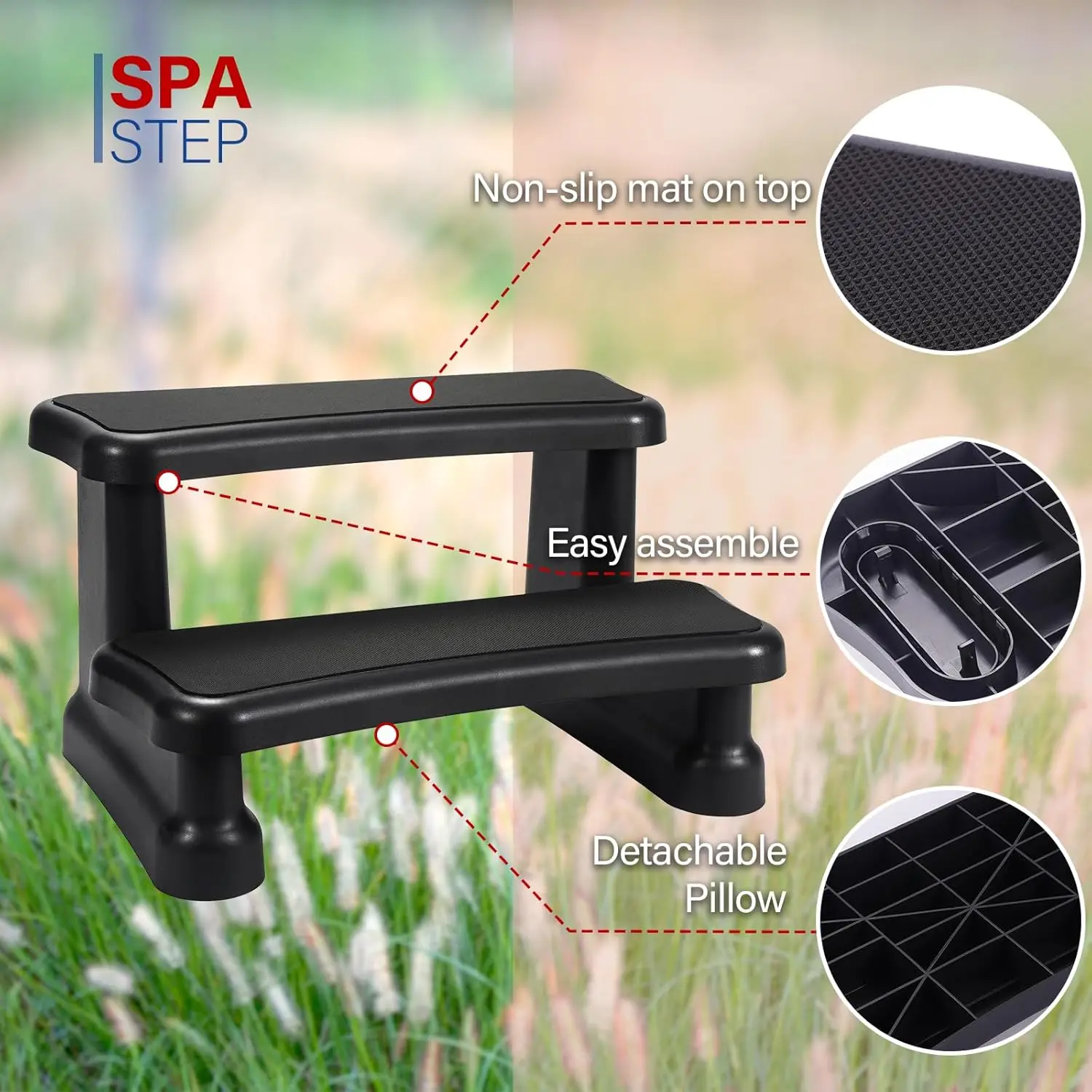 

914881 Universal Spa & Hot Tub Outdoor Steps-No Slip Grip-Black