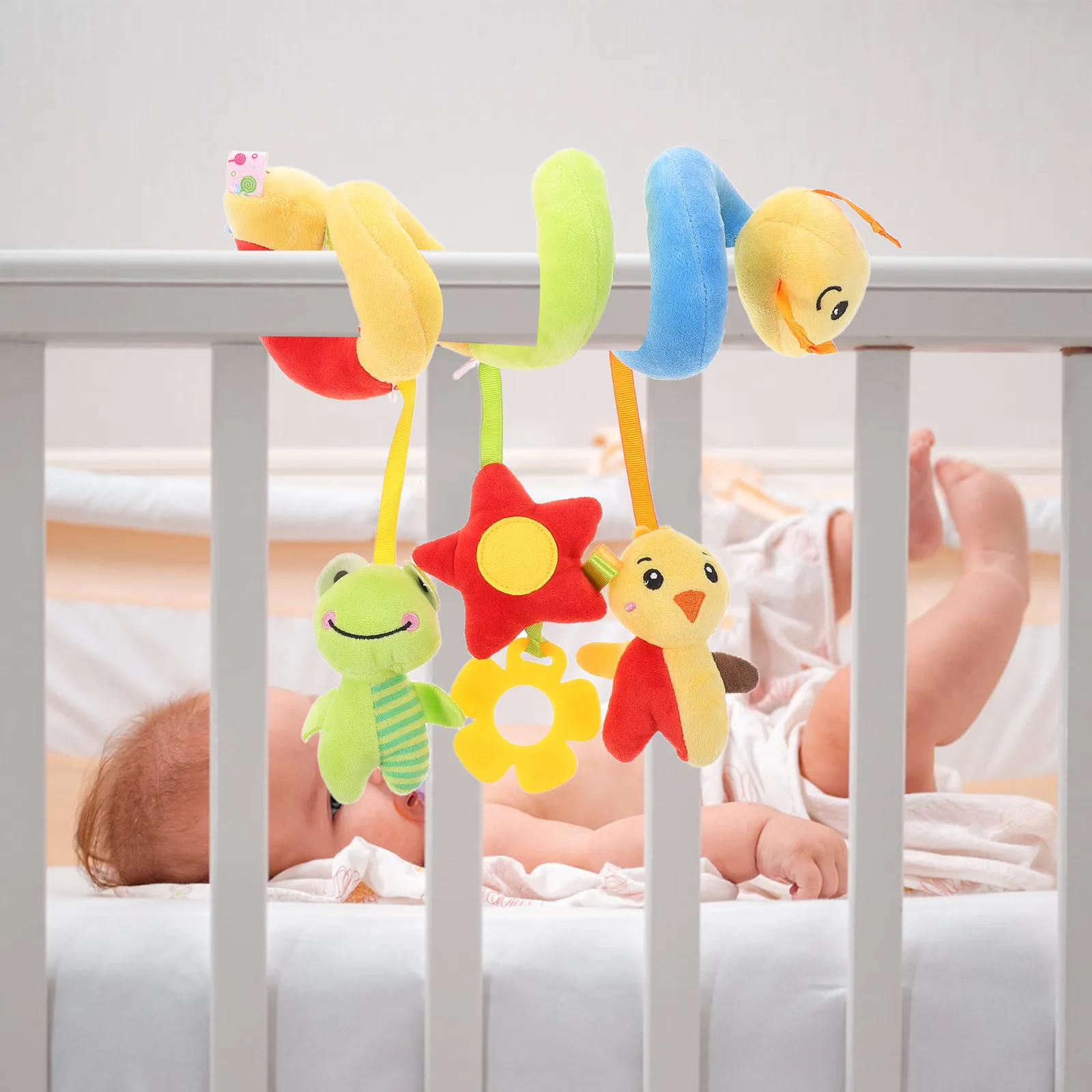 

Soft Baby Spiral Crib Car Seat Hanging Sensory Development Comforting Activity Tags for Stroller Infant Early Education