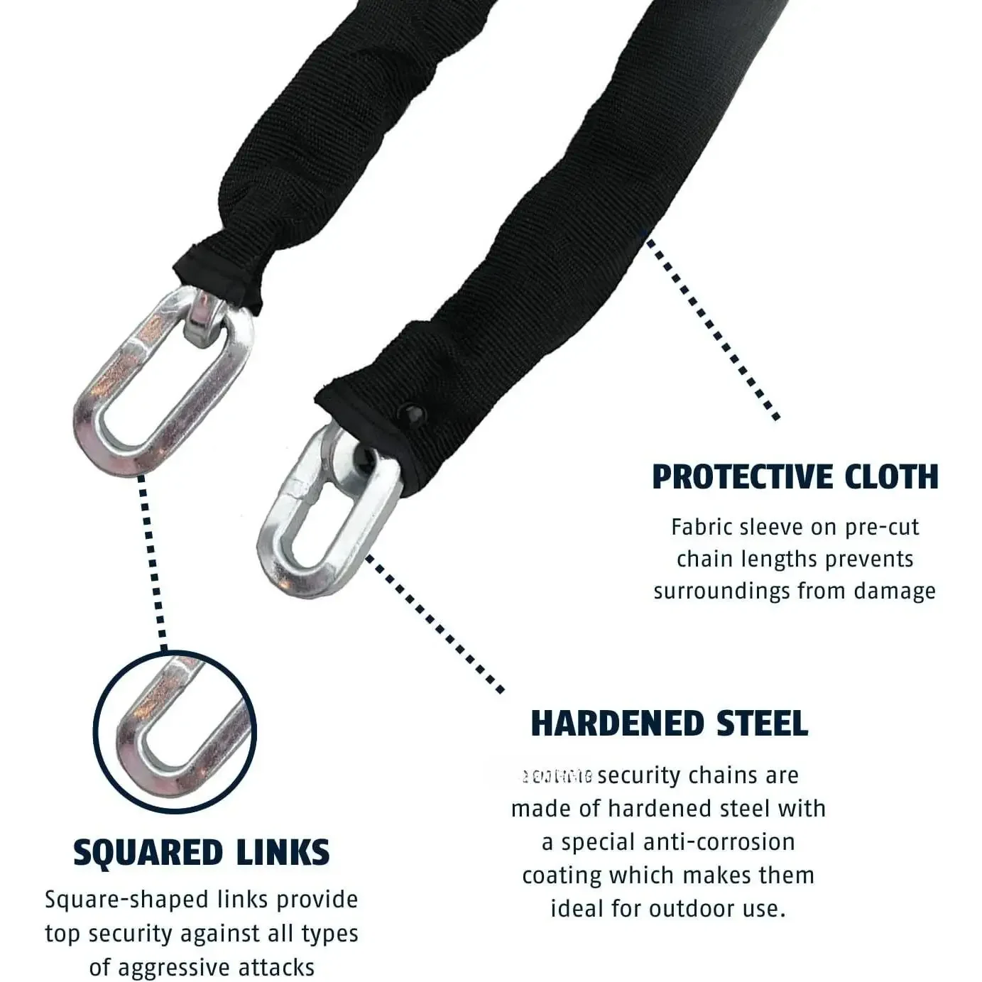 Corrente de segurança quadrada de aço endurecido W 10KS 10 pés x 3/8" de espessura para bicicletas, recipientes, reboques, ATV, motocicletas