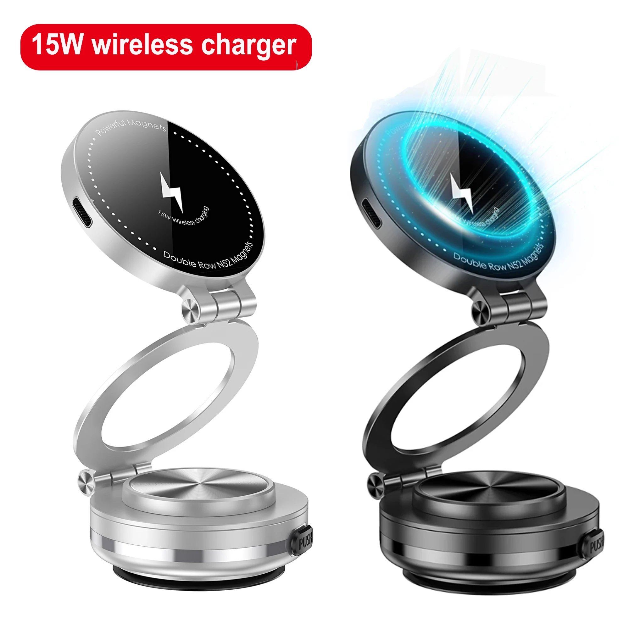 

15W Magnetic Wireless Charger Stand Car Phone Holder Vacuum Adsorption Bracket 360 Rotating Desktop Windshield Sucker GPS Stand
