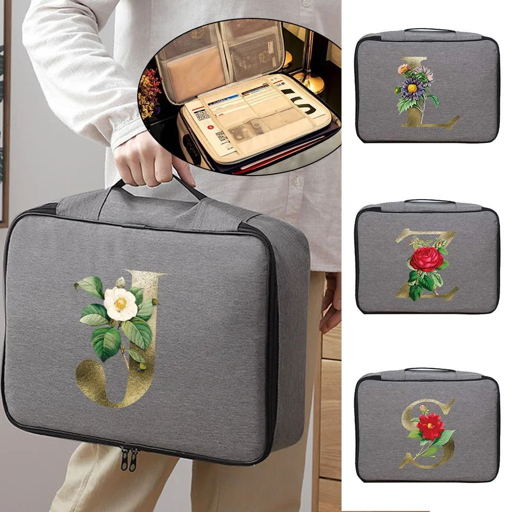 Handbags Documents Luggage Organizer Men Outdoor Travel Credentials Storage Bag Women Golden Flower Print Waterproof Briefcase