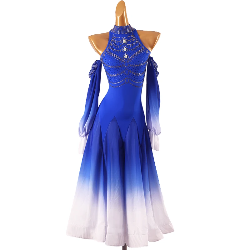 

New Latin Dance Dress Customized Long sleeved High end Water Diamond Gradient Latin Dance Dress Chacha Tango Rumba Ball Dress