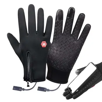 Guantes calefactables para ciclismo de invierno, guantes para nieve con calefacción a prueba de viento, guantes calefactables eléctricos impermeables con pantalla táctil, calefacción a prueba de viento para nieve