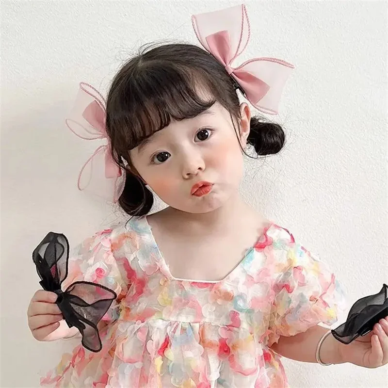 Cute Mesh Bow Kid Hairpin Summer Color Sweet Girl Hair Accessory Korean Style Fashionable  Versatile Hairpin Wholesale