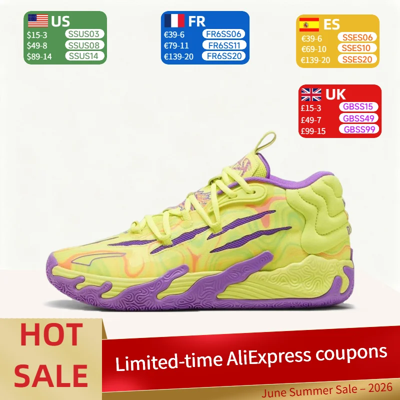 Puma MB.03 Fashionable,High-Performance,Durable, and Breathable Mid-Top Basketball Shoes (Unisex) in Yellow and Purple 379898-01