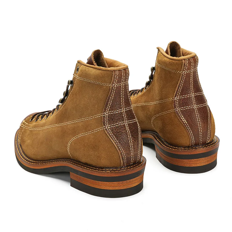 Vintage Men's Genuine Leather Goodyear Motorcycle Boots High-top Brogue Shoes Western Mid-calf Chelsae Boots view 3
