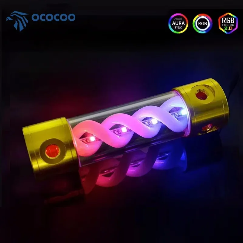

Резервуар для воды водяного охлаждения ПК с RGB-подсветкой DIY Жидкостный охладитель процессора Водосбережение со спиральной подсветкой DNA T A-RGB