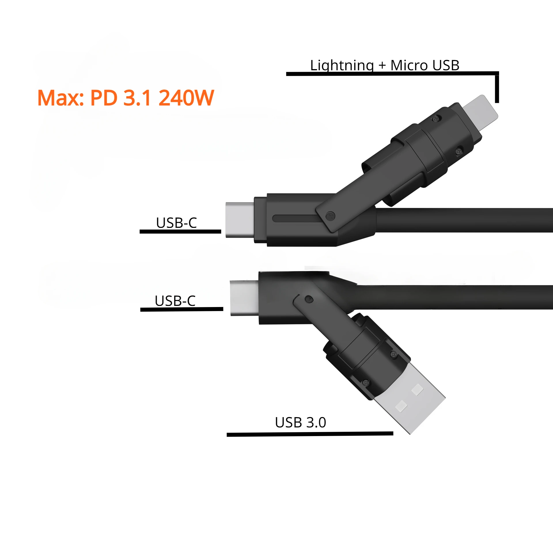 240W 6in1 Zinc Alloy Fast Ultra Charging Data Cable for IPhone MicroUSB Type-C 8-Pin Cable Huawei Samsung Xiaomi Wire Cord 1.5m