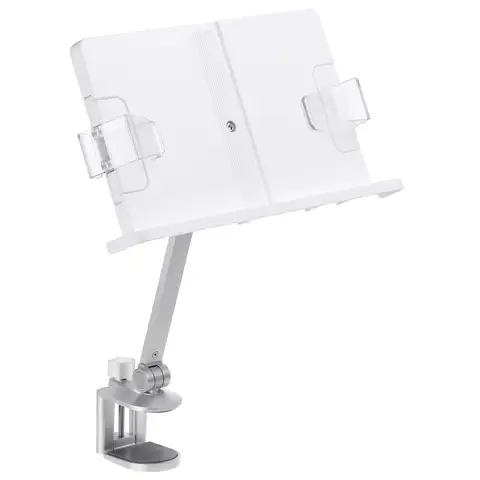 금속 독서 받침대 책 거치대, 페이지 클립 높이 각도 조절 가능, 360 ° 회전 암, 노트북에 적합