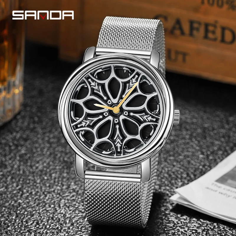 SANDA P1105 2023 New fashion 3D Creative Men Rim Hub Car Watch Wheel Design Men\'s Watches Sport Waterproof Relogio Masculino