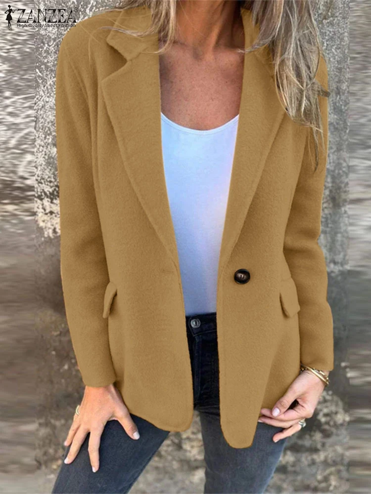 Casual Office Lady Lapel Collar Outwear ZANZEA Elegant Solid Commuting Blazer 2024 Women Long Sleeve Simple Suit Fashion Jackets