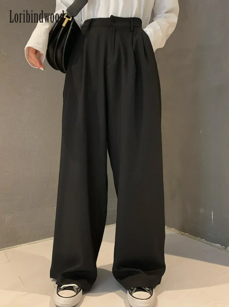 Pantalon rétro taille haute à jambes larges pour femmes, pantalon long décontracté, pantalon droit sauvage, mode coréenne, document solide, nouveau,