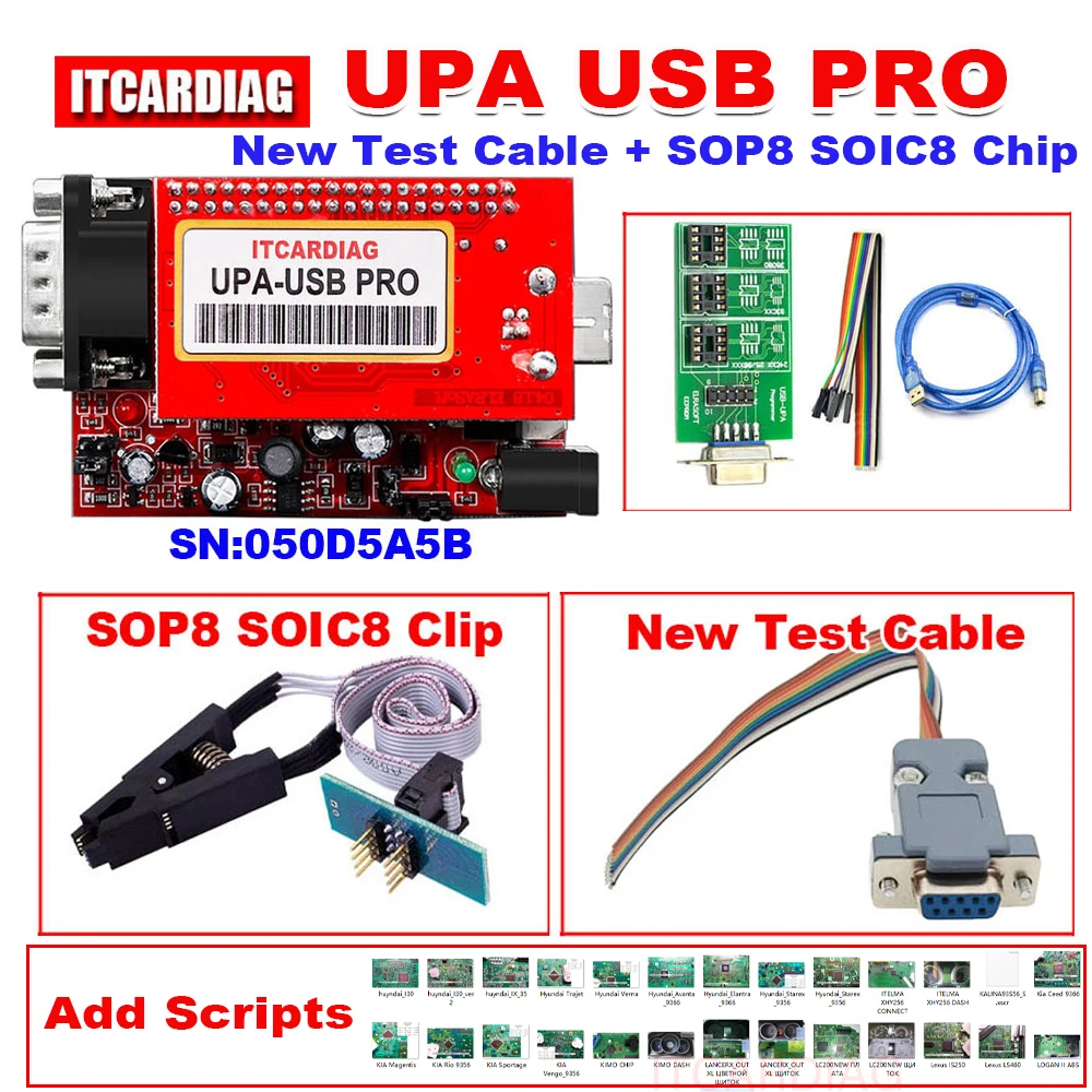UPA USB مبرمج V1.3 UPA USB PRO SN:050D5A5B مع كابل اختبار SOP8 SOIC8 رقاقة إضافة النصوص محولات كاملة ECU رقاقة ضبط أداة #1