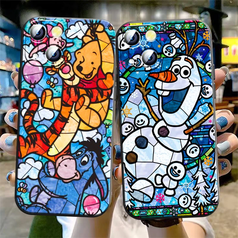 Cute Stitch Mickey Winnie Art Apple iPhone Case For 15 14 13 12 11 Mini XS XR X 6S 6 Pro Max Plus Black Soft Cover