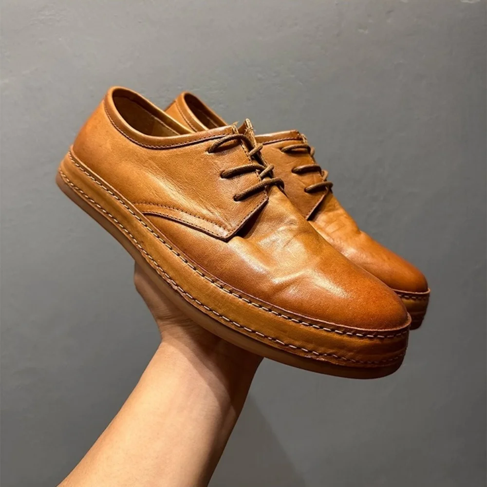 أحذية رياضية صيفية للرجال من الجلد قابلة للتنفس، أحذية كاجوال خفيفة الوزن على الطراز البريطاني