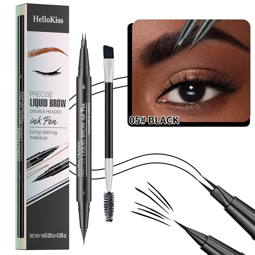 Two-pronged Eyebrow Pencil Waterproof Two-in-one Liquid Precise Curved Pen Makeup Fork Eyebrow With And Brush Eyebrow Tip P T7X4