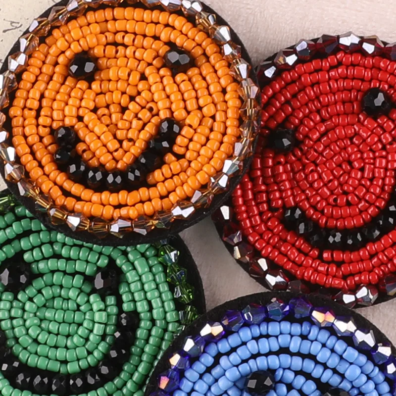 FZDIY Round Smiley Face Breaded Patches for Clothing Sewing Embroidery Parch Para Ropa Costura Appliques Embroidery Supplies