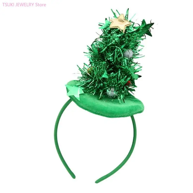 

62KE Christmas Themed Headband Party Props Accessories Christmas Tree Headhoop Festival Party Hairband Holiday Headwear