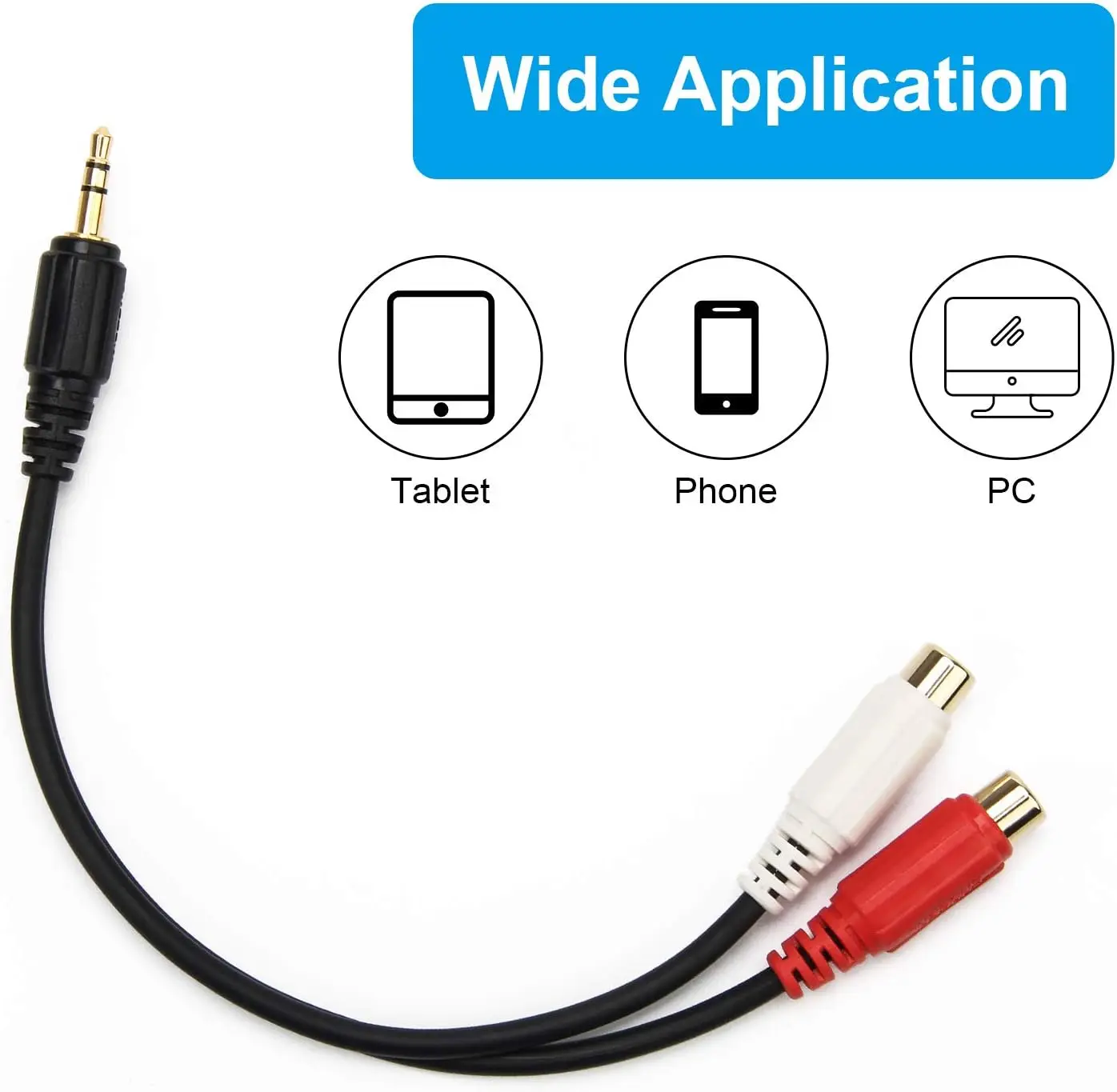 3.5mm Male to RCA 2 Female Adapter Audio, Gold 1/8 Stereo Mini Jack