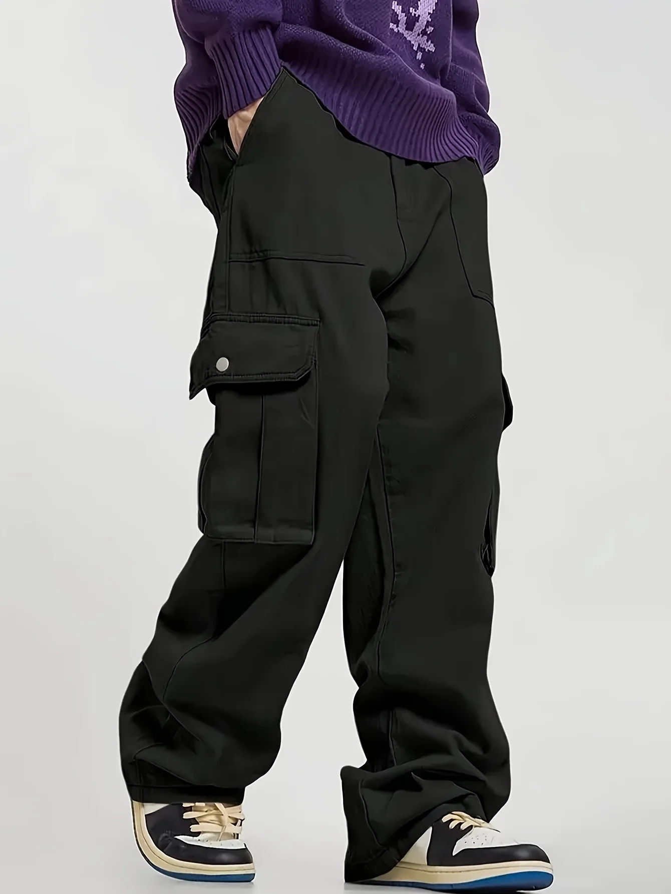 Man Loose Fit Wide Leg Baggy Cargo Pants Big Pocket Wild Cargo Pants Hip Hop Streetwear Multi-Pocket Fashion Joggers