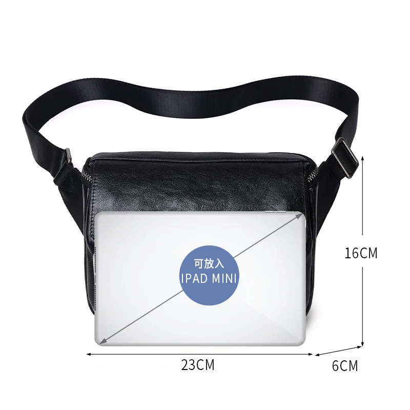 Brust-High-End-Umhängetasche aus echtem Leder in Schwarz, trendige Mode, japanischer Stil, pflanzlich gegerbtes Rindsleder, Herren-Umhängetasche