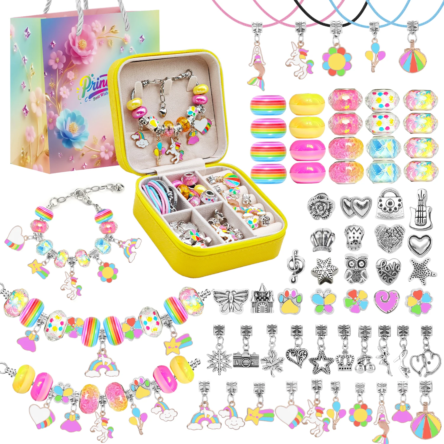 

New 68Pcs Colorful Charm Bracelet Neckalce DIY Jewelry Making Kit For Girls, With Beads, Pendants, Bracelet, Rope, Christmas Gif