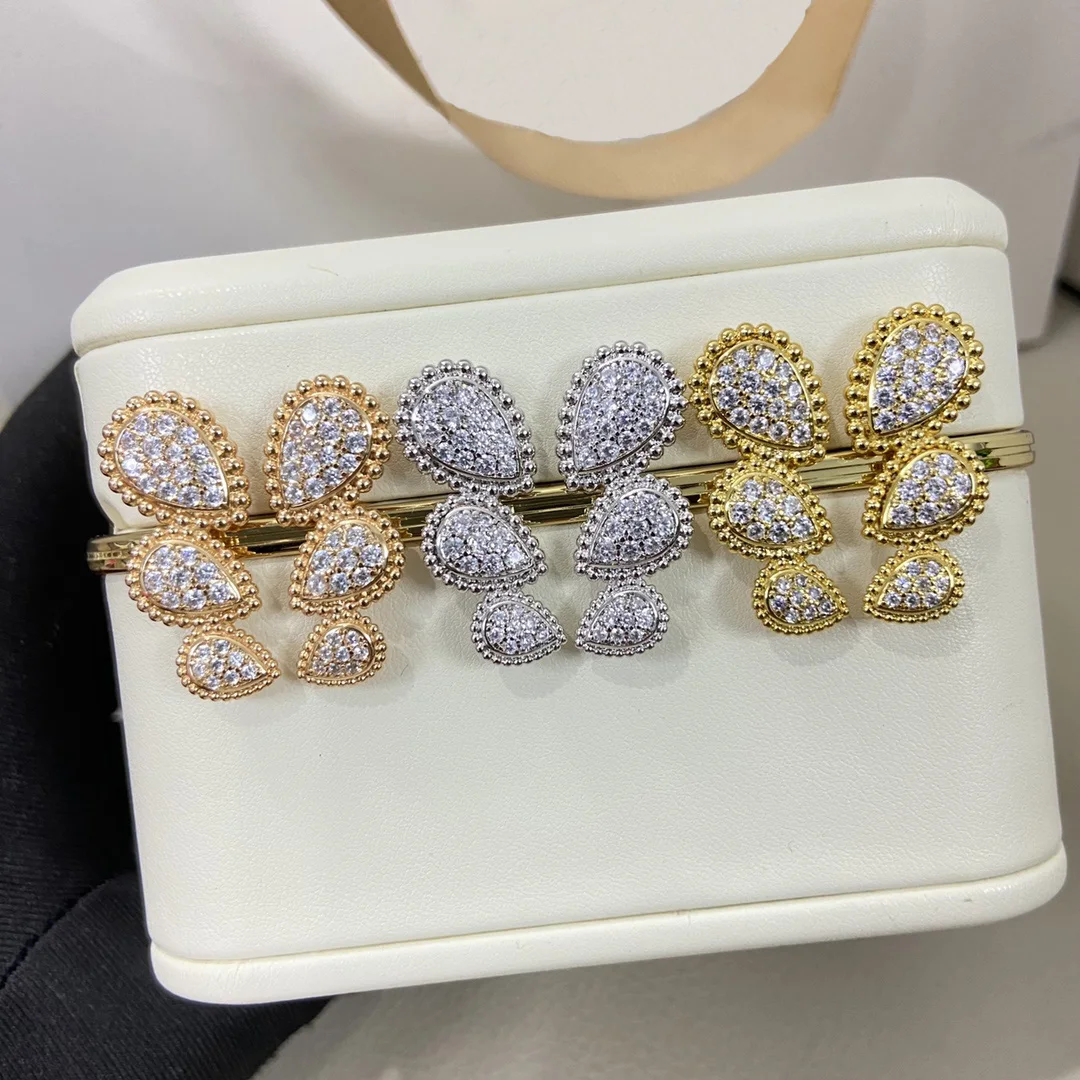 

High Quality Water Drop Earring Full Pave 5A Zirconia 925 Sterling Silver Stud Earrings For Women Fine Jewelry