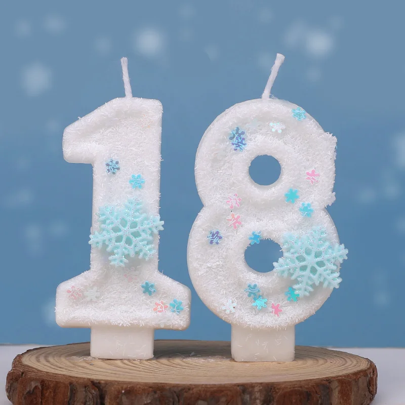 

Birthday Snowflake Number Candles White Digit 0-9 Candle Cake Topper With Sequins Christmas Princess Birthday Party Cake Decor