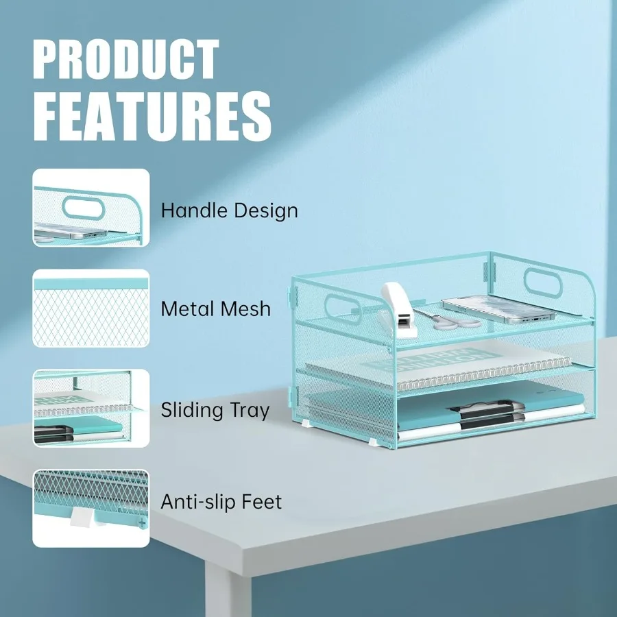 منظم ورق من 3 طبقات مع مقبض منظم مكتب شبكي للاستخدام المكتبي والمنزلي مثالي لفرز الحروف والوثائق المتينة #5