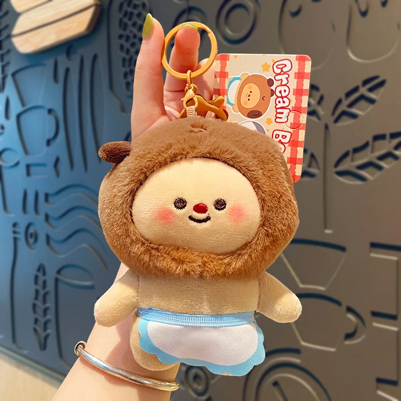 Cartoon Capibala Head Cover Butter Apron Bear Plush Keychain Doll Cute Pink Cream Bear Angel Wings Keyring Backpack Pendant Gift