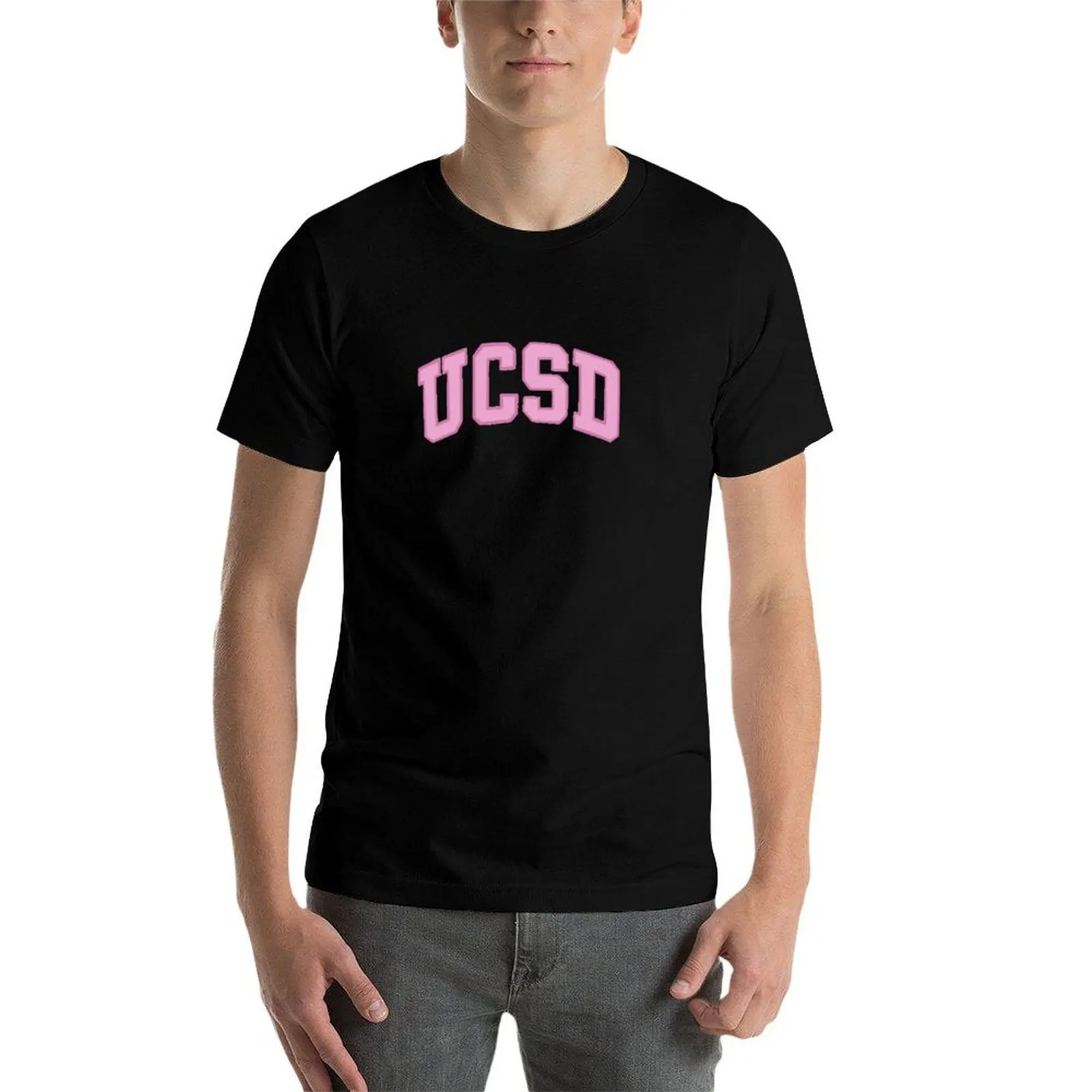 

UCSD letters light pink with darker outline T-Shirt t shirt men 100% cotton luxury brand cotton tshirt 100% T-Shirt