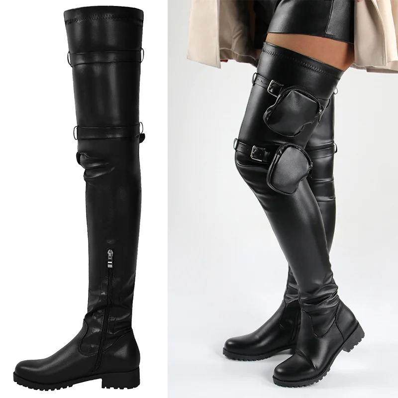 

IPPEUM Thigh High Boots Women Sexy Large Sizes With Bags Winter Flat Long Shoes Red Over The Knee Botas Mujer Invierno 2022