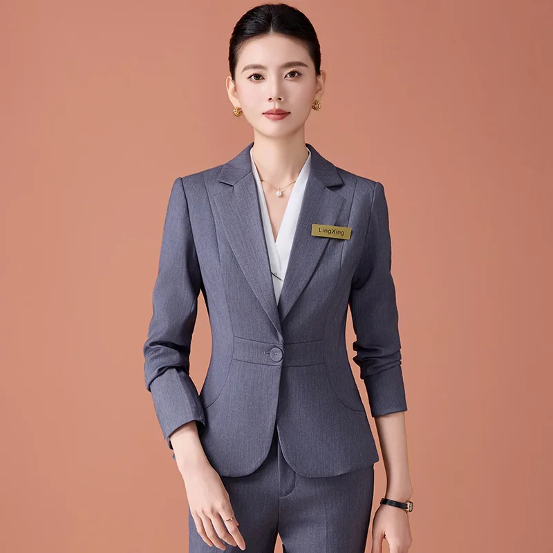 

Серая рабочая одежда, пиджак с длинными рукавами2025, осенне-зимний новый стиль, элегантный деловой деловой костюм, рабочая одежда