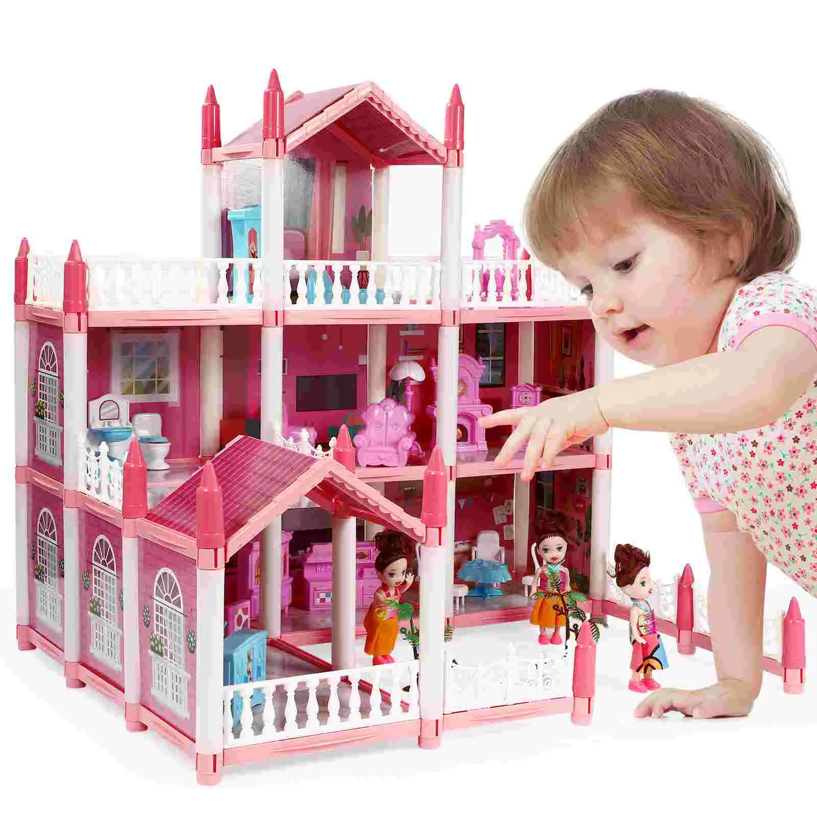 

Children's Play House Toy Girl's Imitation 9 Rooms With Furniture For Little Girls Toys Accessories Light Strip