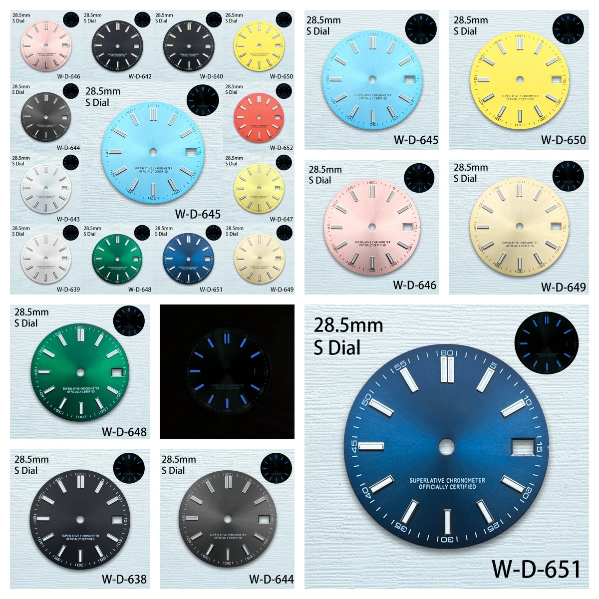

28.5mm S Logo Sunburst Dial Fit NH35/NH36/4R Japanese Movement Blue Luminous High-Quality Dial Watch Modification Accessories