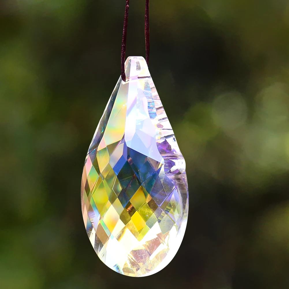 Aurora Sun Catcher Gourd Crystal Fire Polished AB Color Faceted Prism Waterdrop Hanging Pendant Chandelier XMAS Tree Party Decor