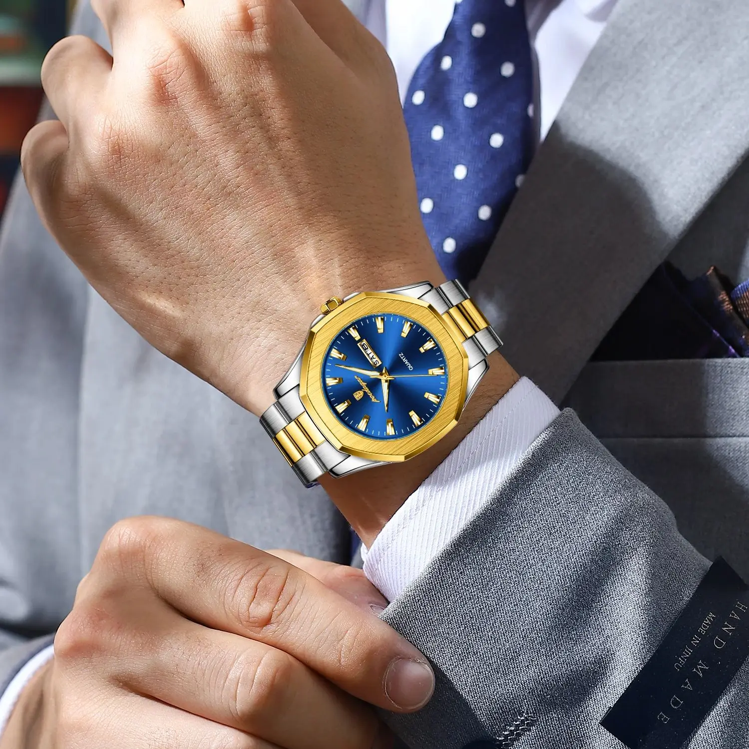 POEDAGAR ساعة يد رجالية كاجوال فاخرة مقاومة للماء مضيئة لتاريخ الأسبوع ساعة رجالية من الفولاذ المقاوم للصدأ ساعات كوارتز رياضية عصرية للرجال