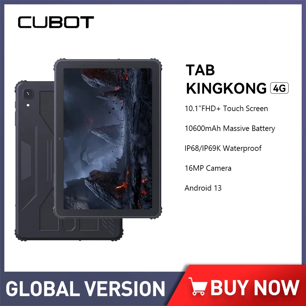 cubot tab kingkong tablet robusto 101 fhd mais 16gb mais 256gb octa core android 13 ip68 ip69k 10600mah 4g pc 01