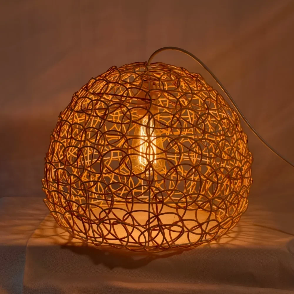 Handmade Natural Rattan Art Chandelier Round Fish Scale Weaving Lamp Creative Pastoral Retro Balcony Restaurant Lamp Kitchen