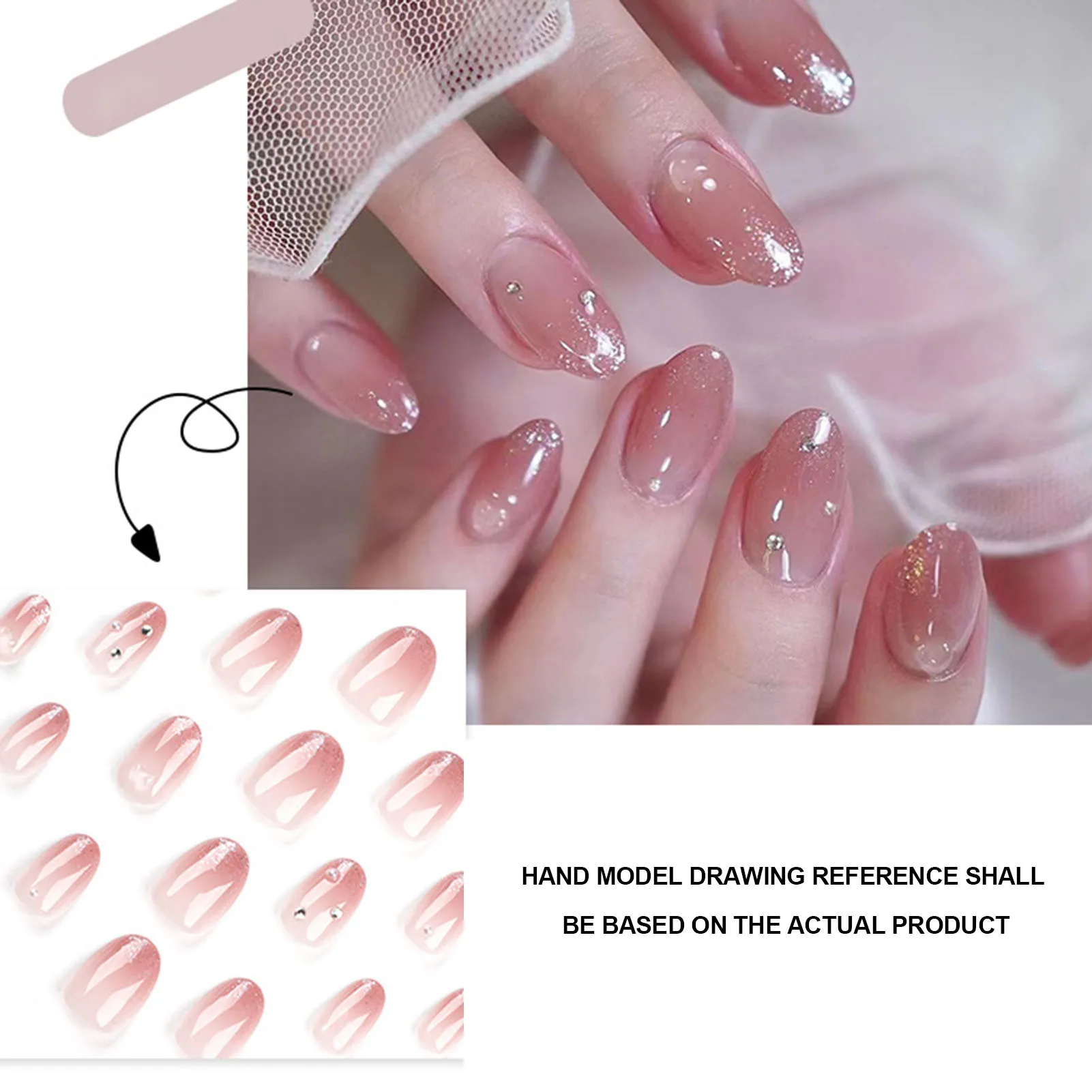 24pcs Woman Almond Fake Nail Gradient Color Blusher Pink Short Artificial Nail for Daily Lives Everyday Use