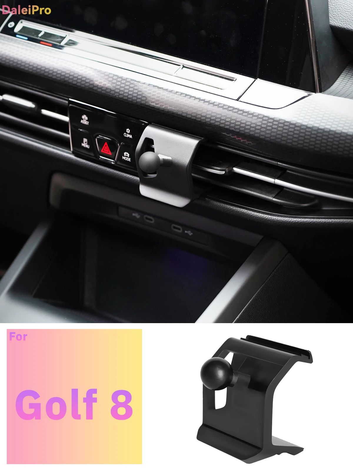 Maßgefertigte Magnetische Handyhalterung mit Luftstromkühlung für VW Golf 8 MK8 2021 2022 2023-2026, 360° Drehbar ° Schwenkbarer Halterungssockel – Detail 1