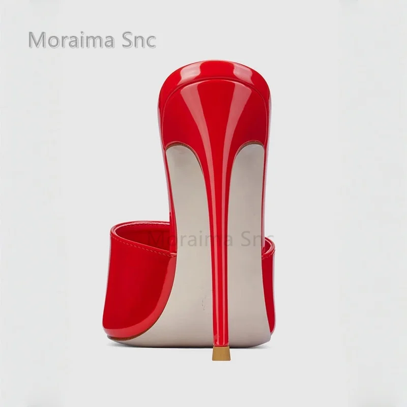 Ciabatte in pelle verniciata Pantofole Donna Tacchi alti Scarpe estive a punta Scarpe da festa con diapositive a spillo sexy poco profonde