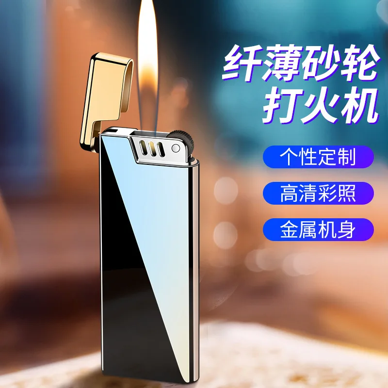 

New style Slim metal butane gas lighters fashionable grinding lighter premium smoking accessories outdoor tools festival gifts