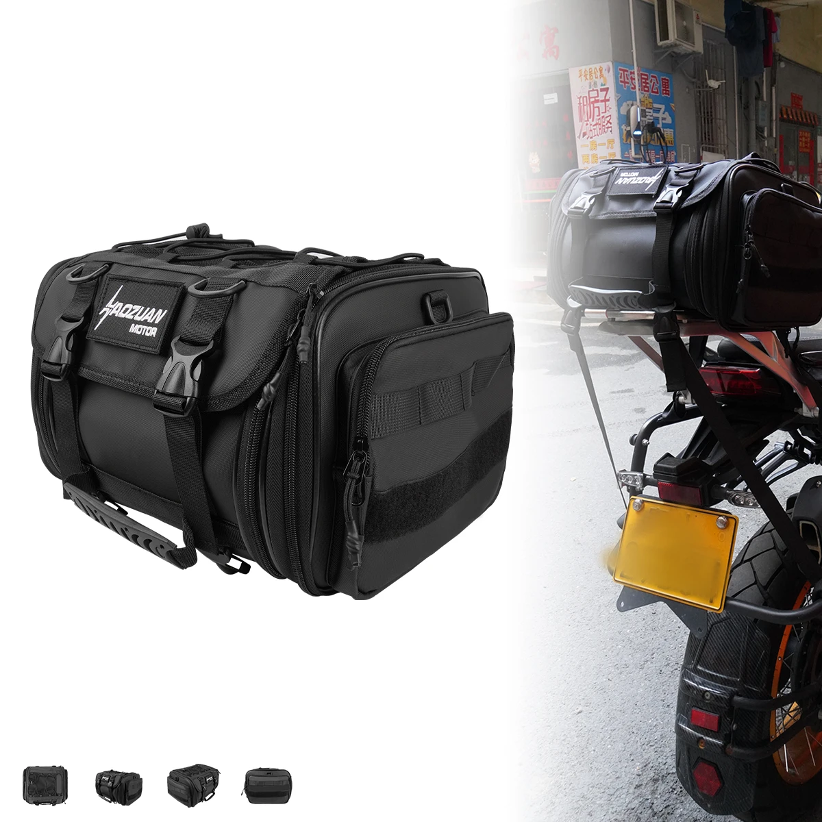 

Мотоциклетная сумка двойного назначения, сумка на заднее сиденье мотоцикла с водонепроницаемым дождевиком, расширяемая сумка для мотоциклетного шлема, багажный флаг